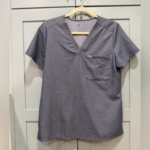 Figs heather denim catarina scrub top Small